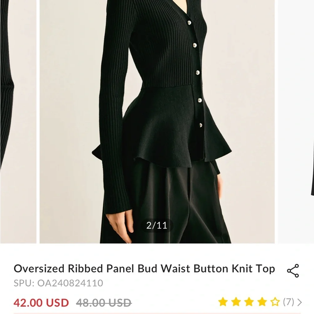 Commense brand Elegant Black Ribbed Women's peplum top - Picture 5 of 5